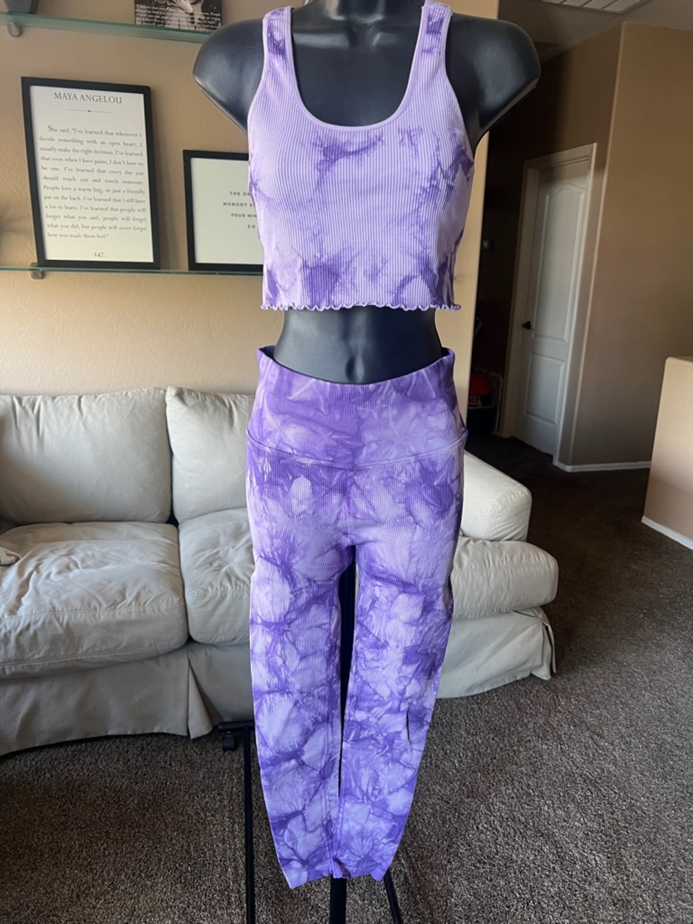 Spiritual Gangster Lavender Tie-Dye Ribbed Crop Tank & High-Rise Leggings Set